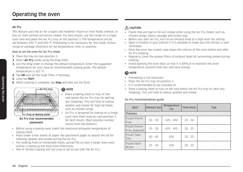 Operating the oven | Samsung 30 Inch Smart Slide-In Induction Range Owners Guide User Manual | Page 40 / 210