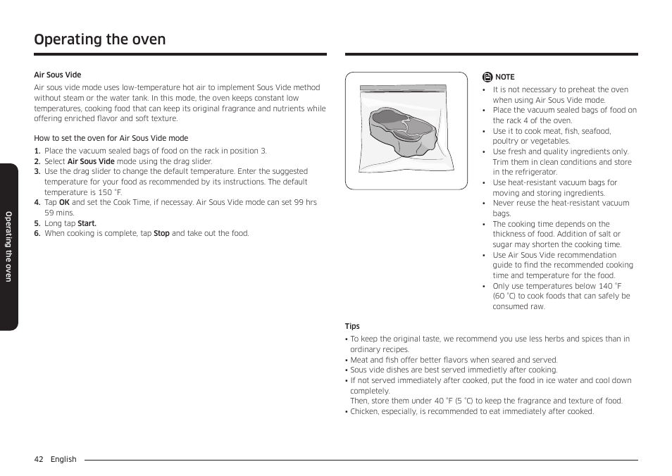 Operating the oven | Samsung 30 Inch Smart Slide-In Induction Range Owners Guide User Manual | Page 42 / 210