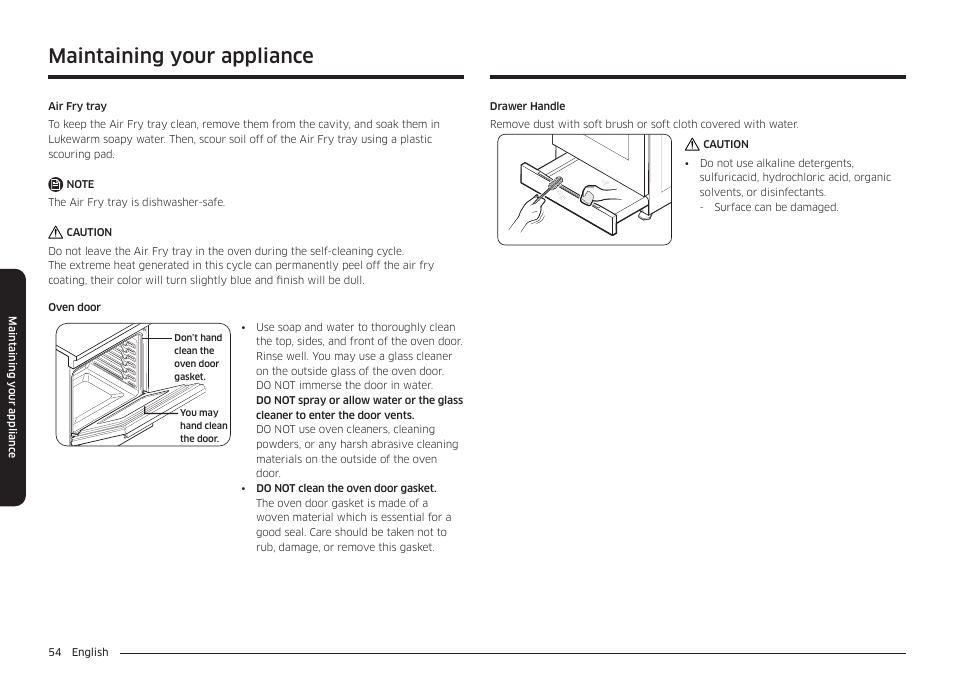 Maintaining your appliance | Samsung 30 Inch Smart Slide-In Induction Range Owners Guide User Manual | Page 54 / 210