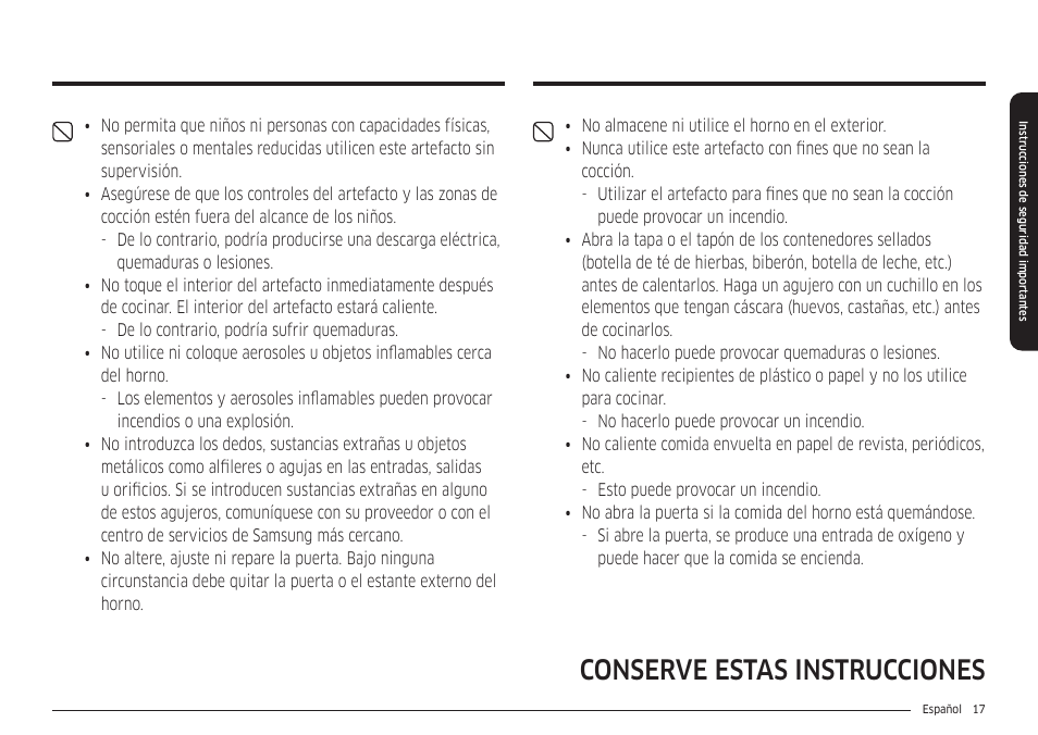 Conserve estas instrucciones | Samsung 30 Inch Smart Slide-In Induction Range Owners Guide User Manual | Page 87 / 210