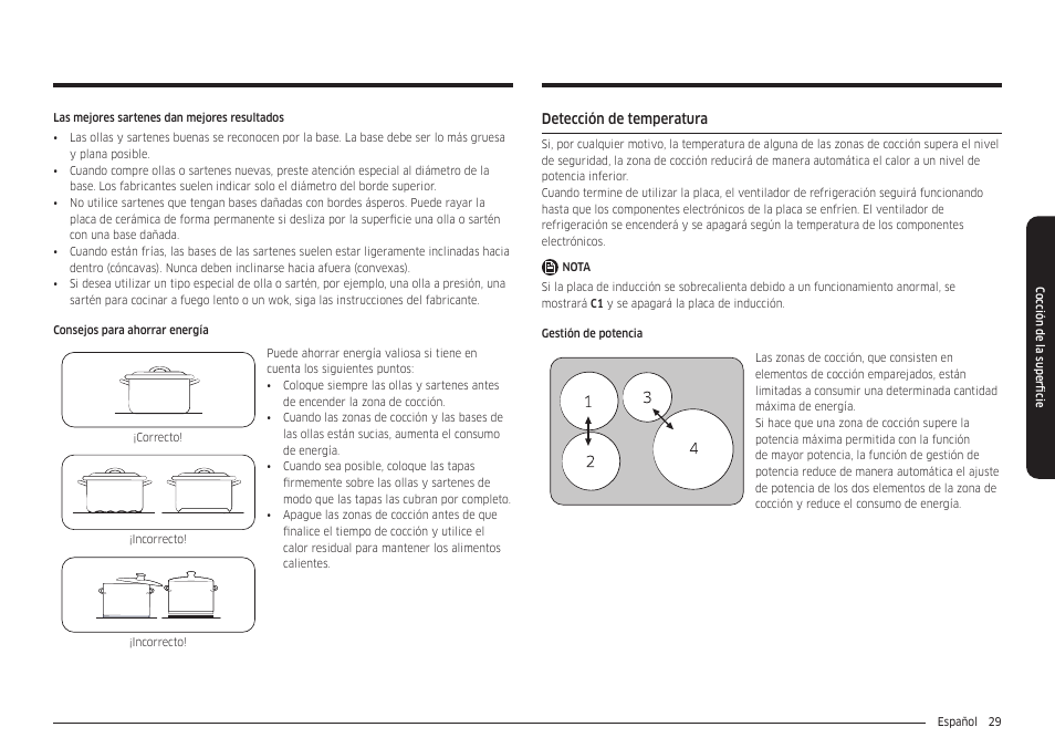 Detección de temperatura | Samsung 30 Inch Smart Slide-In Induction Range Owners Guide User Manual | Page 99 / 210
