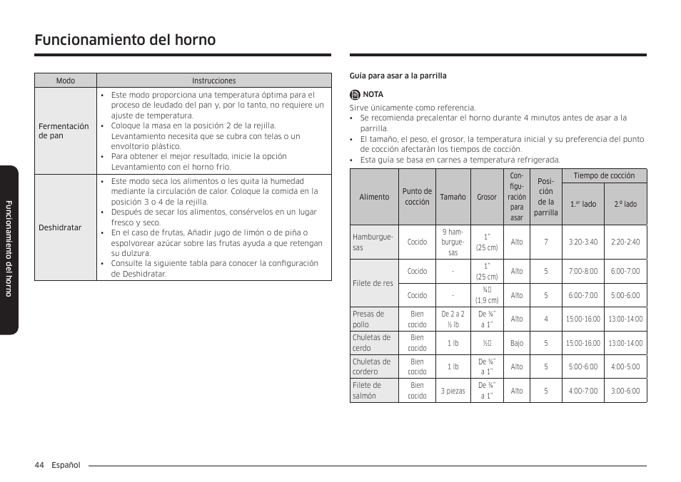 Funcionamiento del horno | Samsung BESPOKE 30 Inch Smart Slide-In Induction Range Owners Guide User Manual | Page 118 / 234
