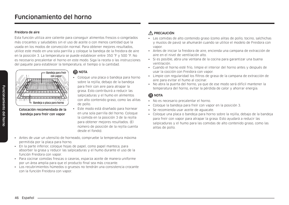 Funcionamiento del horno | Samsung BESPOKE 30 Inch Smart Slide-In Induction Range Owners Guide User Manual | Page 120 / 234