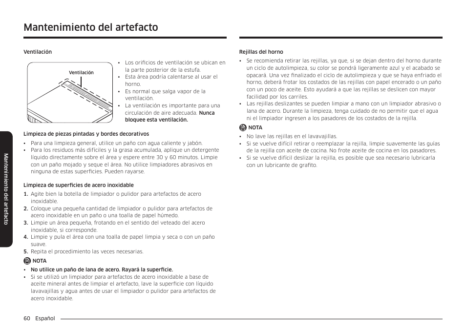 Mantenimiento del artefacto | Samsung BESPOKE 30 Inch Smart Slide-In Induction Range Owners Guide User Manual | Page 134 / 234