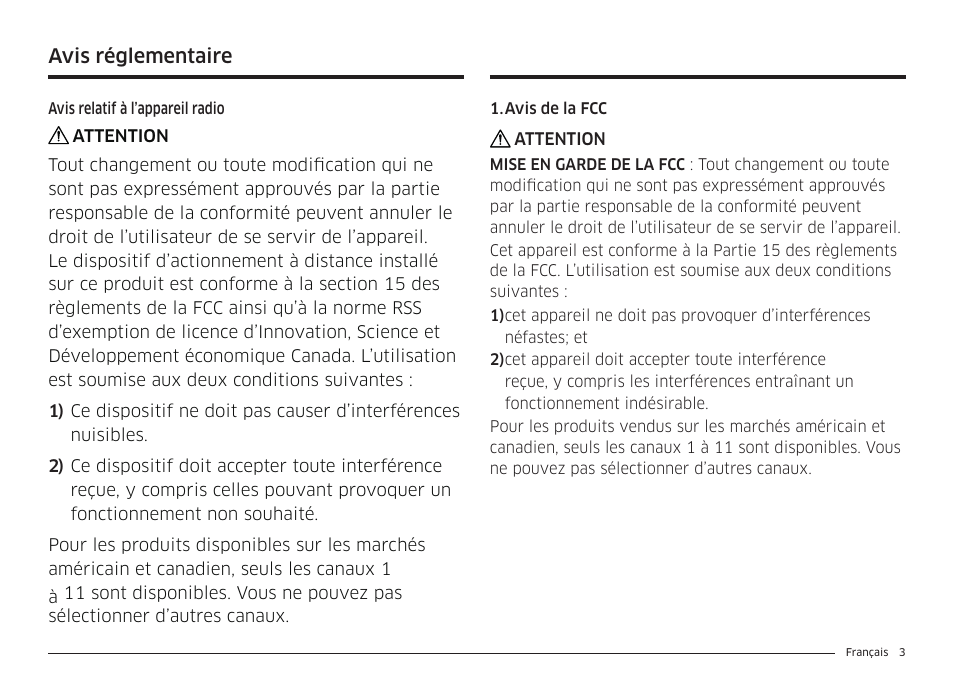 Avis réglementaire | Samsung BESPOKE 30 Inch Smart Slide-In Induction Range Owners Guide User Manual | Page 155 / 234