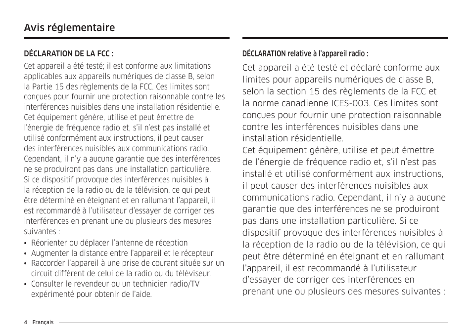 Avis réglementaire | Samsung BESPOKE 30 Inch Smart Slide-In Induction Range Owners Guide User Manual | Page 156 / 234