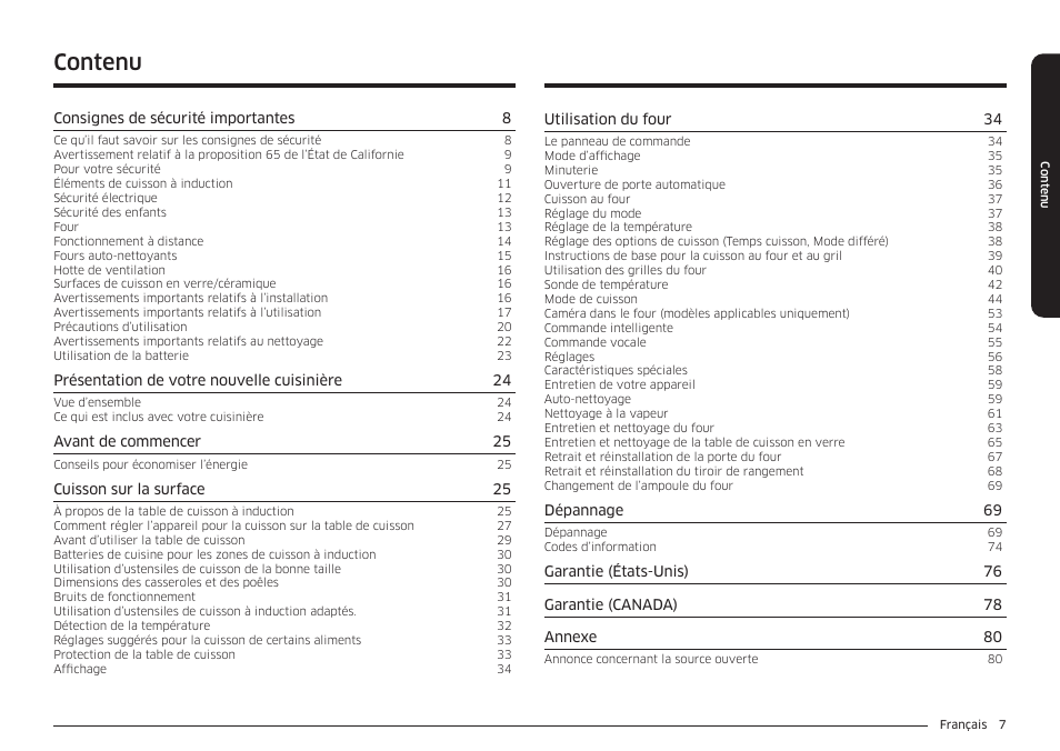 Contenu | Samsung BESPOKE 30 Inch Smart Slide-In Induction Range Owners Guide User Manual | Page 159 / 234