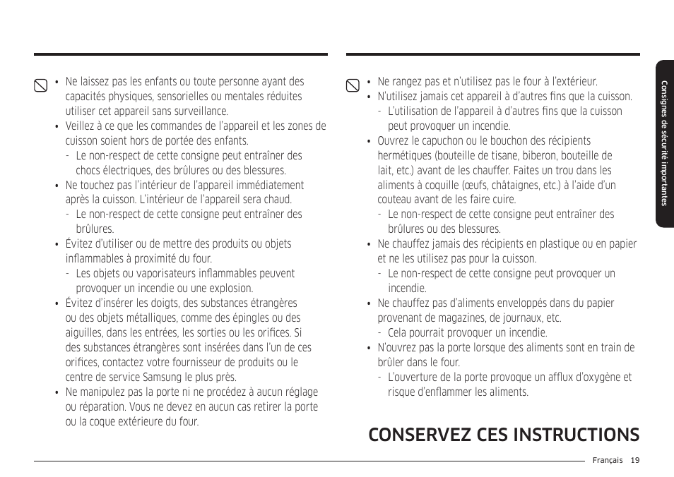 Conservez ces instructions | Samsung BESPOKE 30 Inch Smart Slide-In Induction Range Owners Guide User Manual | Page 171 / 234