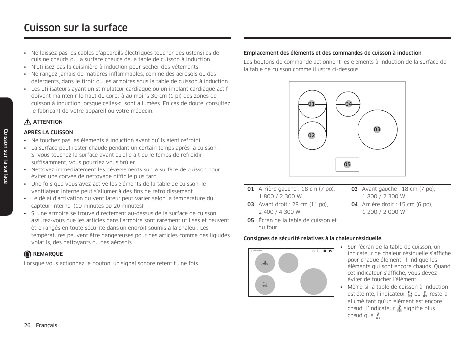 Cuisson sur la surface | Samsung BESPOKE 30 Inch Smart Slide-In Induction Range Owners Guide User Manual | Page 178 / 234