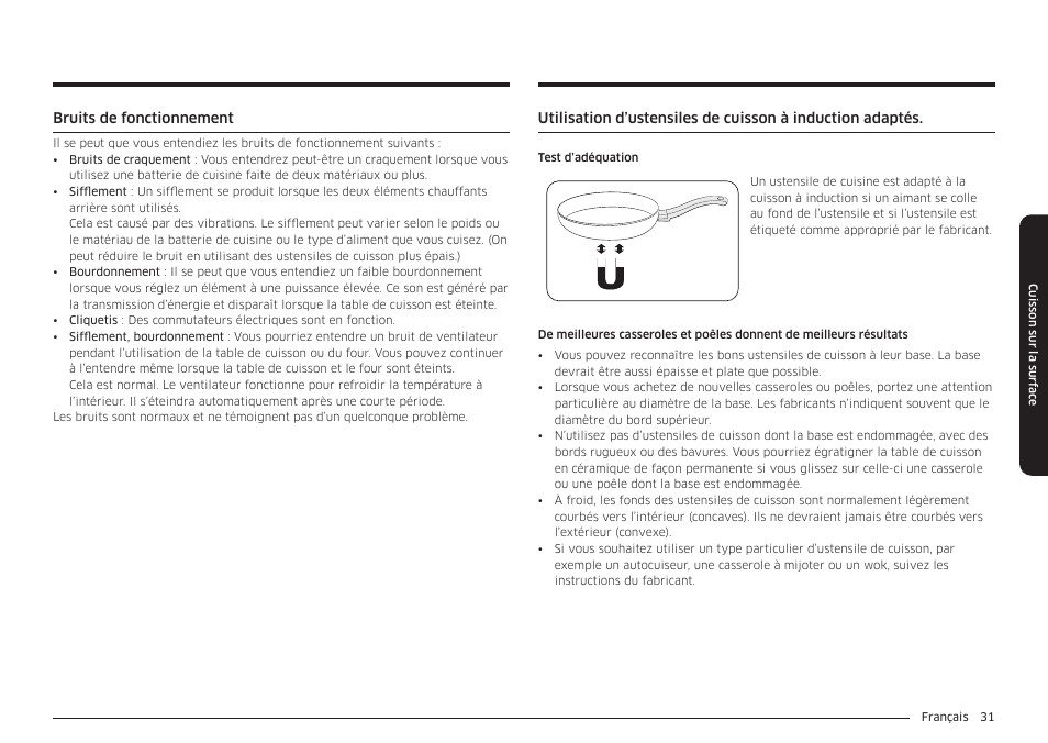 Bruits de fonctionnement | Samsung BESPOKE 30 Inch Smart Slide-In Induction Range Owners Guide User Manual | Page 183 / 234