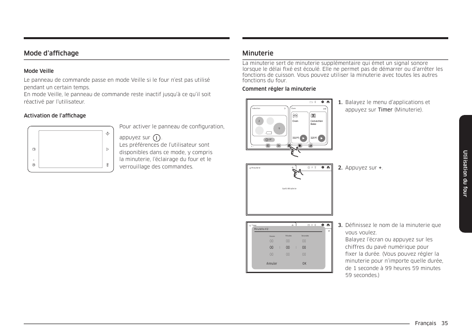 Mode d’affichage, Minuterie, Minuterie 35 | Samsung BESPOKE 30 Inch Smart Slide-In Induction Range Owners Guide User Manual | Page 187 / 234