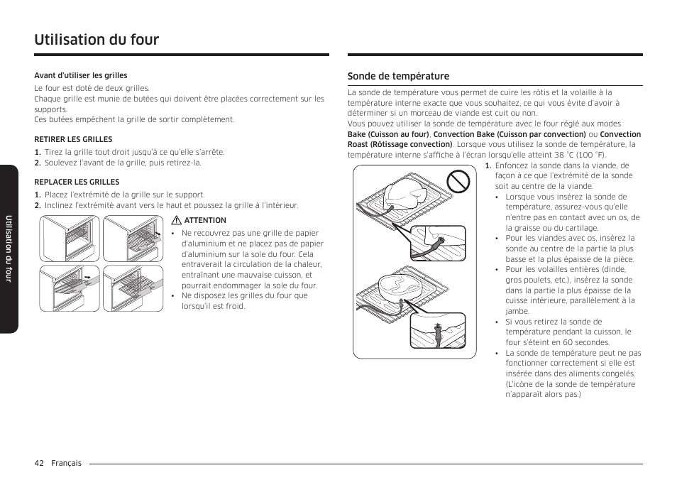 Sonde de température, Utilisation du four | Samsung BESPOKE 30 Inch Smart Slide-In Induction Range Owners Guide User Manual | Page 194 / 234