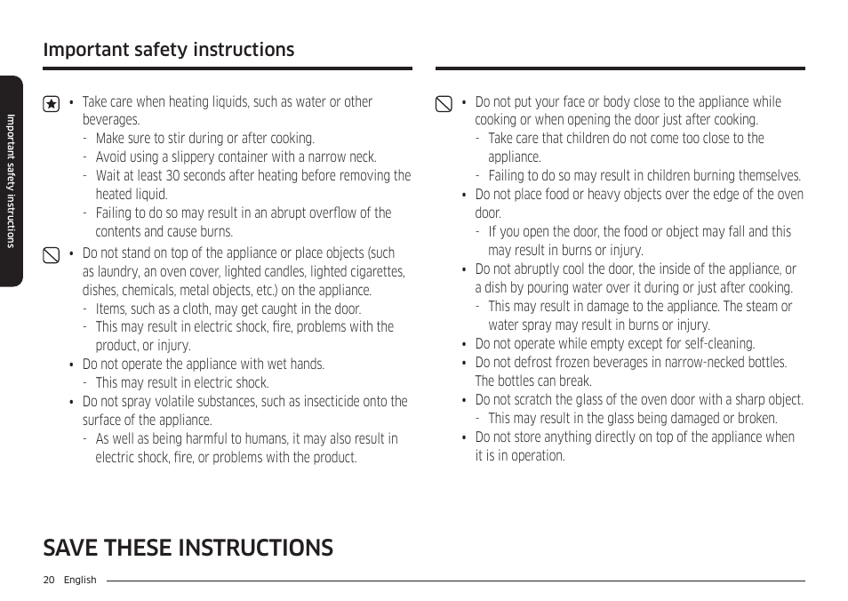 Save these instructions, Important safety instructions | Samsung BESPOKE 30 Inch Smart Slide-In Induction Range Owners Guide User Manual | Page 20 / 234
