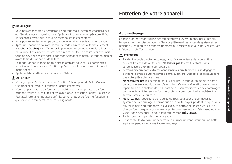 Entretien de votre appareil, Auto-nettoyage, Auto-nettoyage 59 | Samsung BESPOKE 30 Inch Smart Slide-In Induction Range Owners Guide User Manual | Page 211 / 234