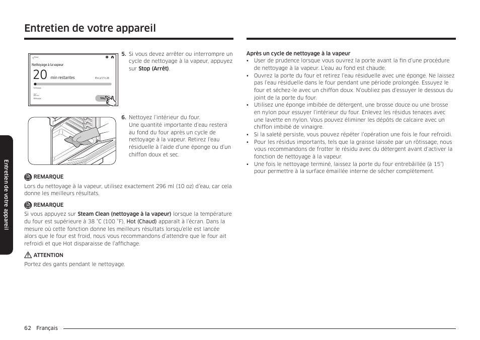Entretien de votre appareil | Samsung BESPOKE 30 Inch Smart Slide-In Induction Range Owners Guide User Manual | Page 214 / 234