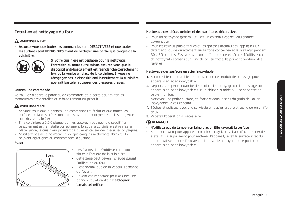 Entretien et nettoyage du four | Samsung BESPOKE 30 Inch Smart Slide-In Induction Range Owners Guide User Manual | Page 215 / 234