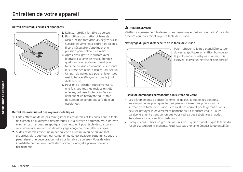 Entretien de votre appareil | Samsung BESPOKE 30 Inch Smart Slide-In Induction Range Owners Guide User Manual | Page 218 / 234