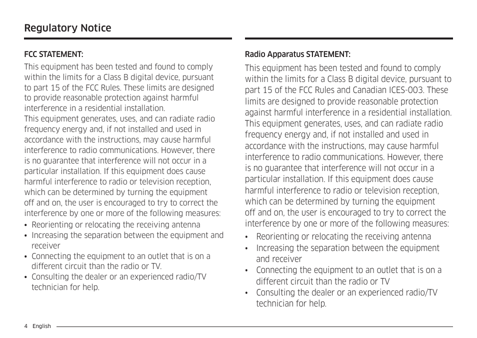 Regulatory notice | Samsung BESPOKE 30 Inch Smart Slide-In Induction Range Owners Guide User Manual | Page 4 / 234