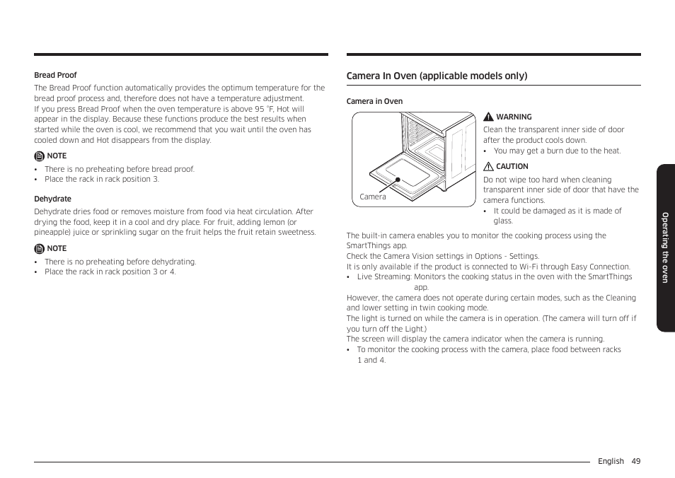 Camera in oven (applicable models only) | Samsung BESPOKE 30 Inch Smart Slide-In Induction Range Owners Guide User Manual | Page 49 / 234