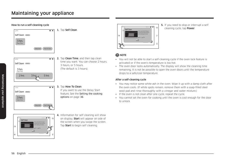 Maintaining your appliance, 3 hrs, 3 hrs 2 5 | 3 hrs 5 hrs 2 hrs | Samsung BESPOKE 30 Inch Smart Slide-In Induction Range Owners Guide User Manual | Page 56 / 234