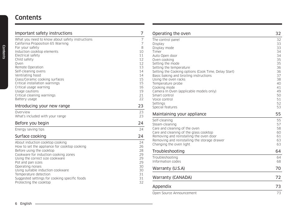 Samsung BESPOKE 30 Inch Smart Slide-In Induction Range Owners Guide User Manual | Page 6 / 234