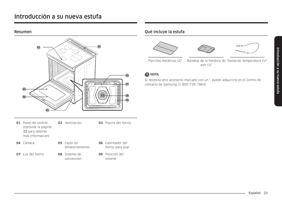 Introducción a su nueva estufa, Resumen, Qué incluye la estufa | Resumen 23 qué incluye la estufa | Samsung BESPOKE 30 Inch Smart Slide-In Induction Range Owners Guide User Manual | Page 97 / 234