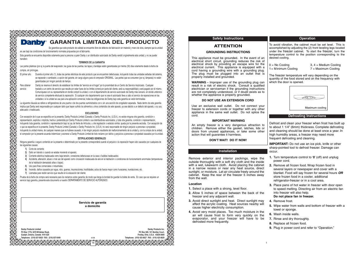 Garantia limitada del producto | Danby DUF408WE User Manual | Page 2 / 7