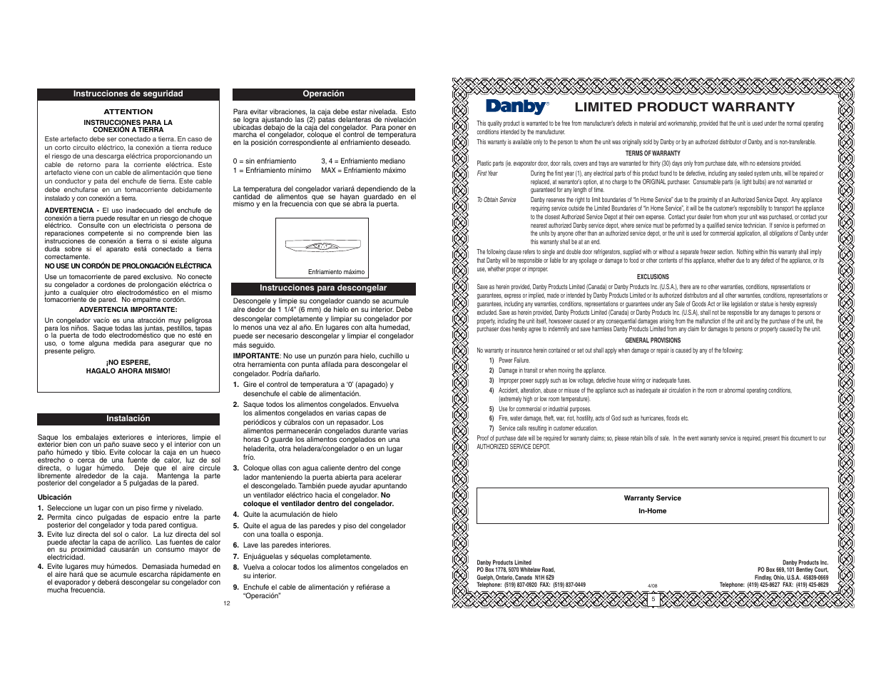 Limited product warranty | Danby DUF408WE User Manual | Page 6 / 7