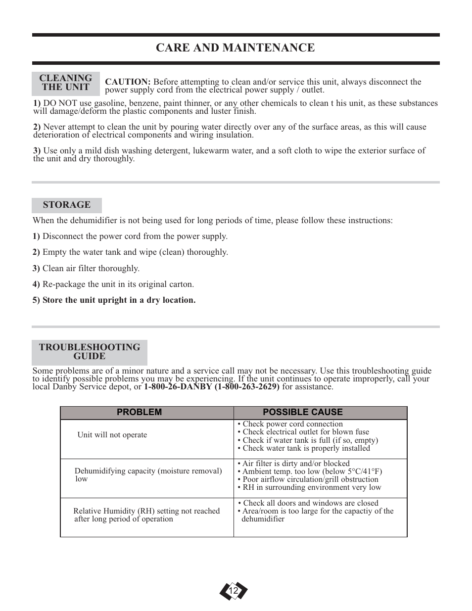 Care and maintenance | Danby PREMIERE DDR7009REE User Manual | Page 13 / 14