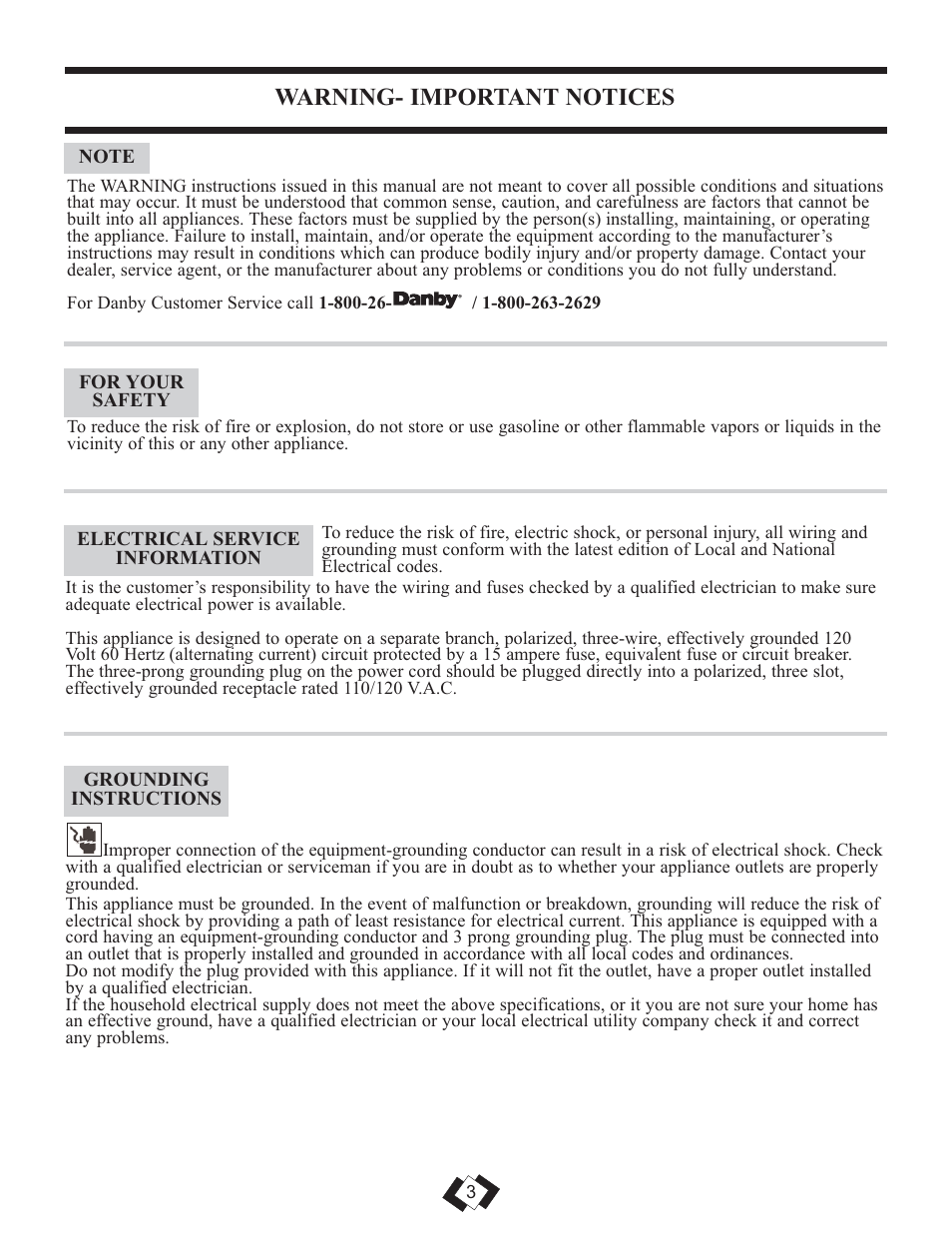 Warning- important notices | Danby PREMIERE DDR7009REE User Manual | Page 4 / 14