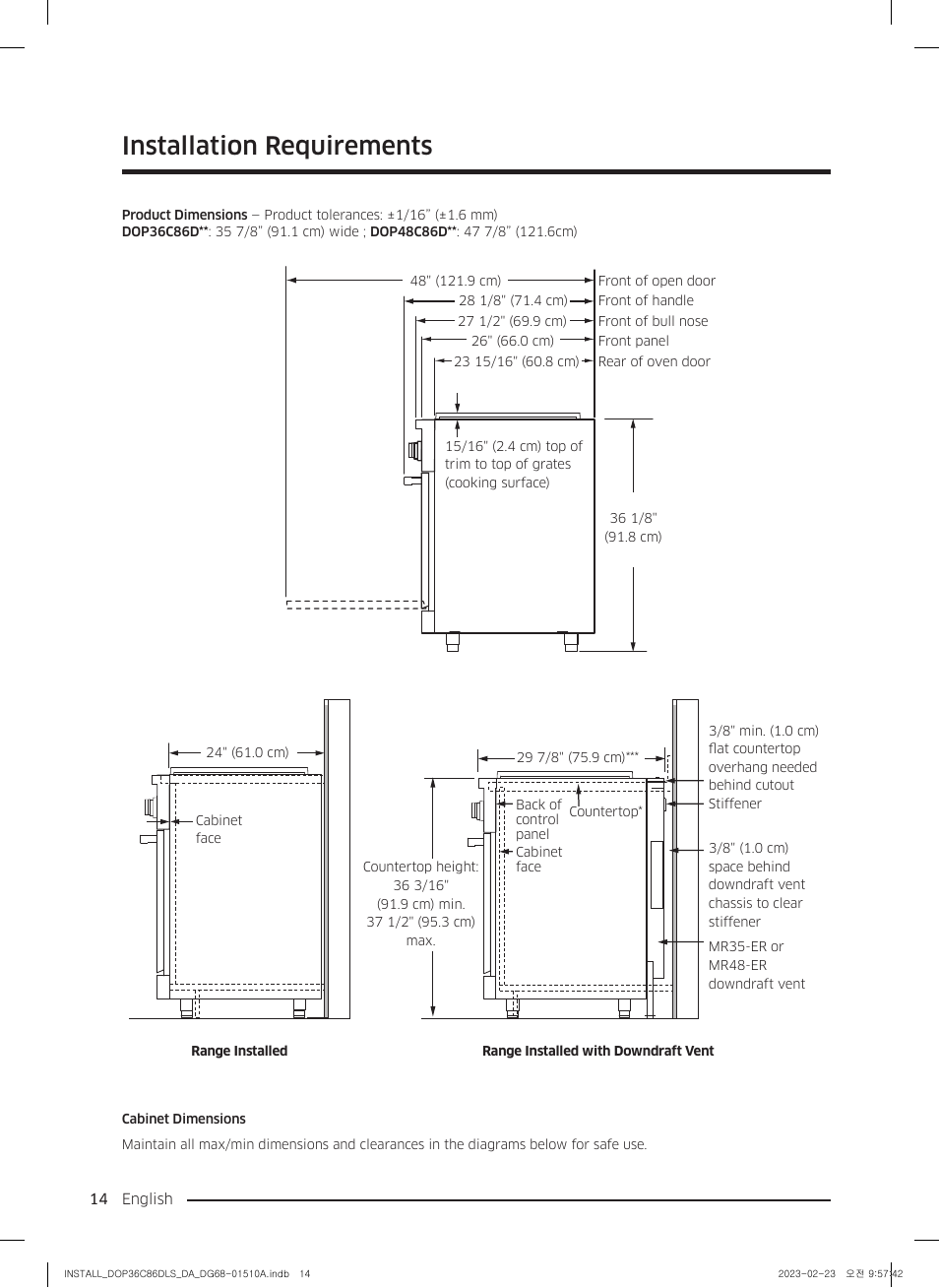 Installation requirements | Dacor Contemporary 48 Inch Freestanding Dual Fuel Smart Steam Range Install Guide User Manual | Page 14 / 104