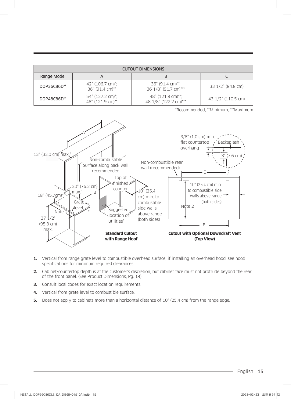 Dacor Contemporary 48 Inch Freestanding Dual Fuel Smart Steam Range Install Guide User Manual | Page 15 / 104