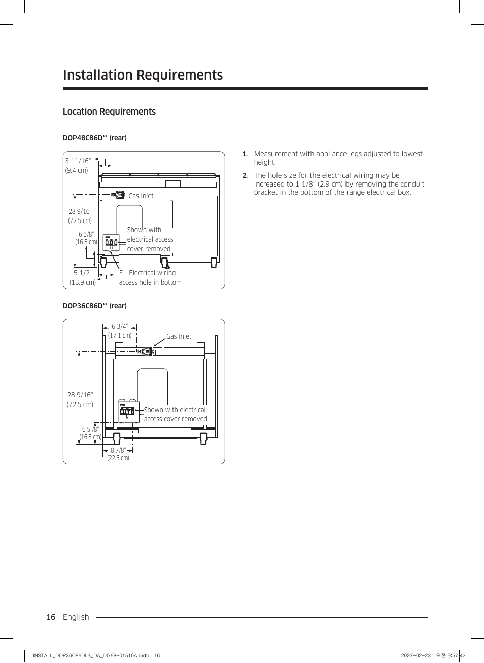 Location requirements, Installation requirements | Dacor Contemporary 48 Inch Freestanding Dual Fuel Smart Steam Range Install Guide User Manual | Page 16 / 104