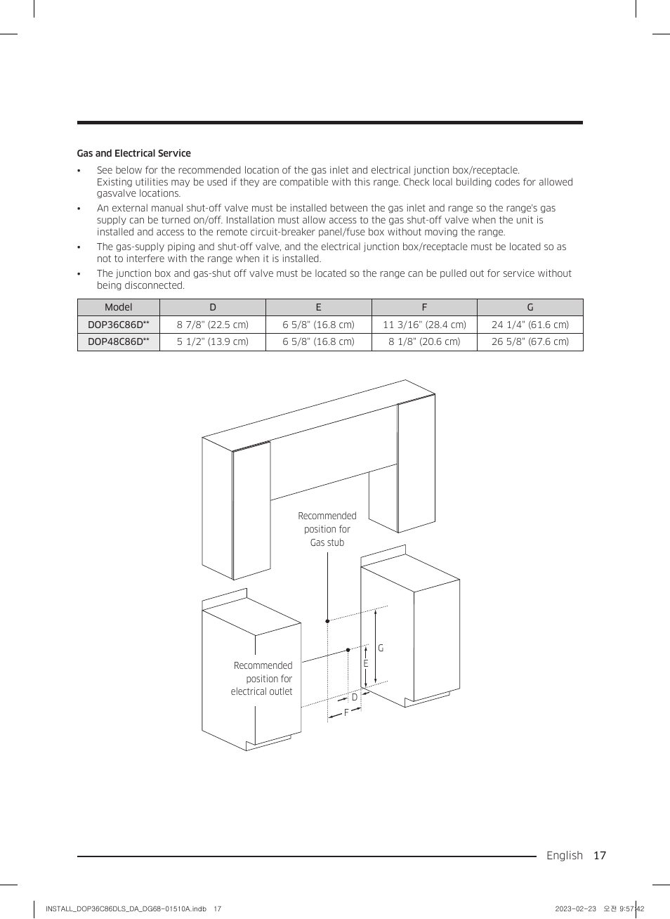 Dacor Contemporary 48 Inch Freestanding Dual Fuel Smart Steam Range Install Guide User Manual | Page 17 / 104