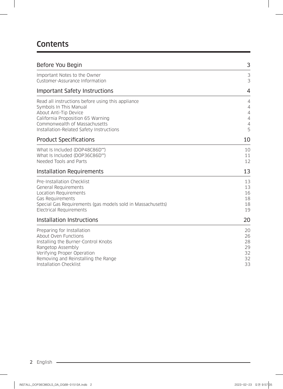 Dacor Contemporary 48 Inch Freestanding Dual Fuel Smart Steam Range Install Guide User Manual | Page 2 / 104