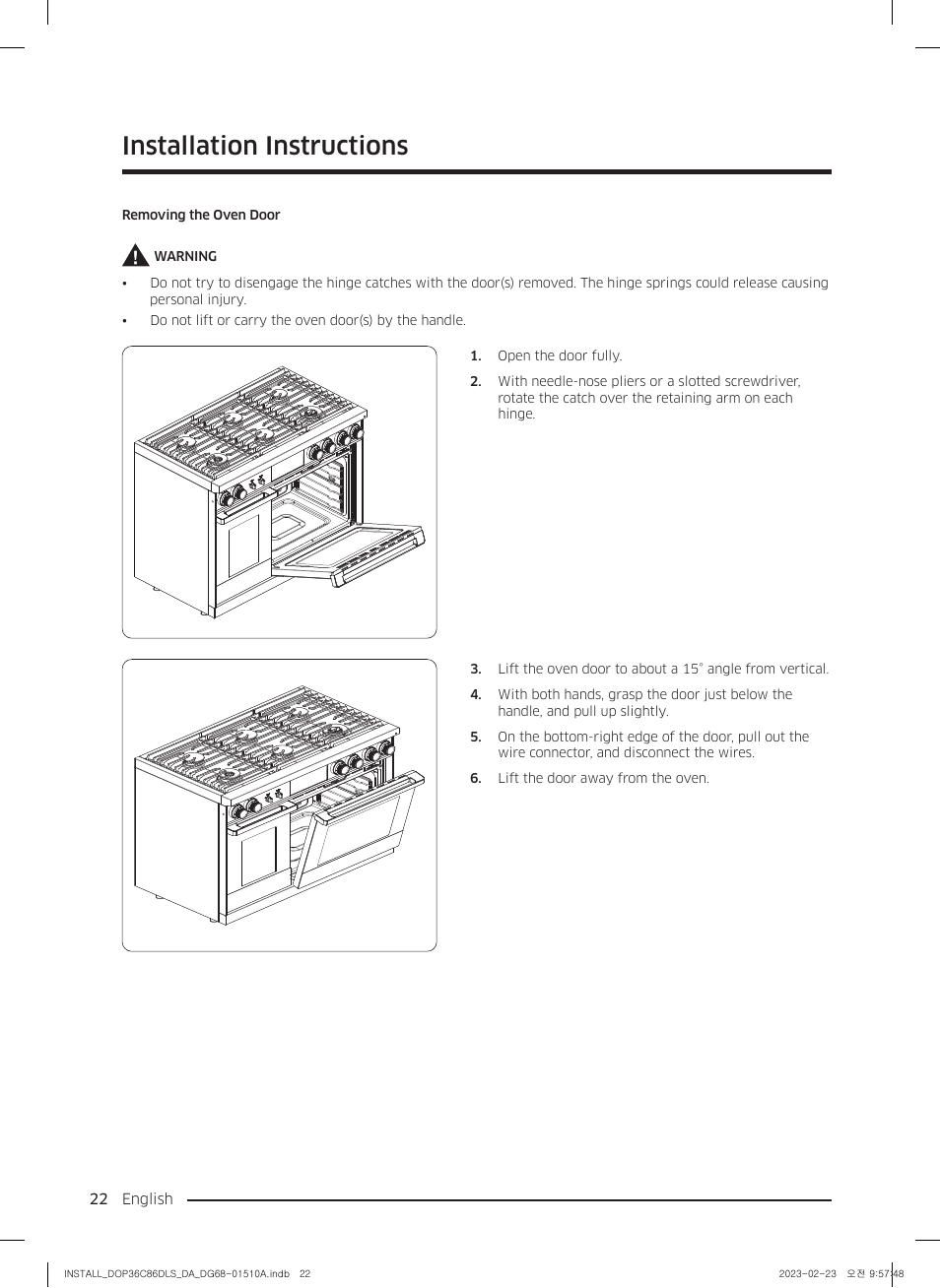 Installation instructions | Dacor Contemporary 48 Inch Freestanding Dual Fuel Smart Steam Range Install Guide User Manual | Page 22 / 104