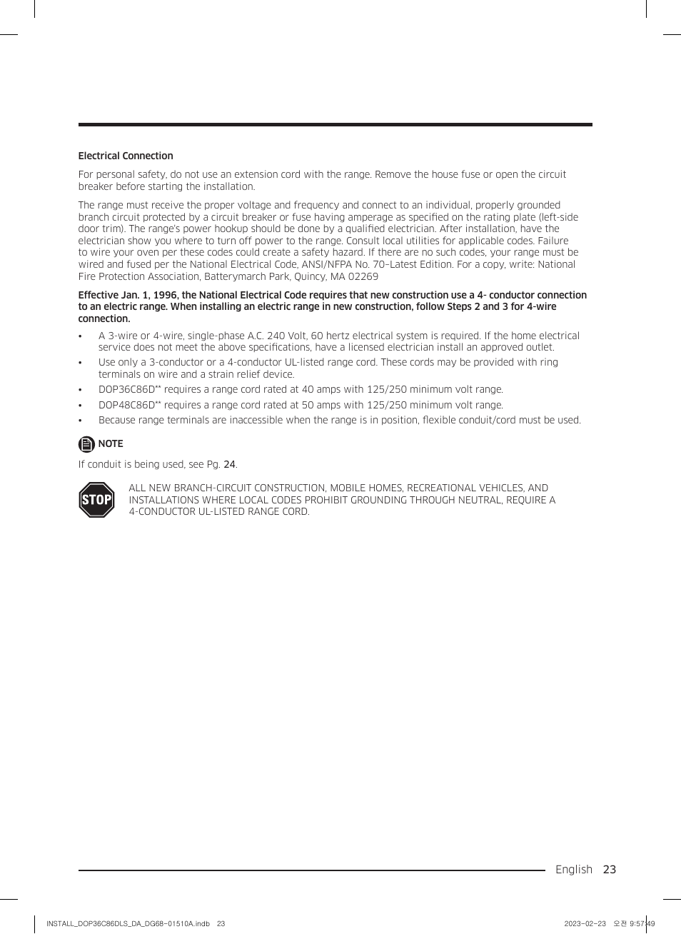 Dacor Contemporary 48 Inch Freestanding Dual Fuel Smart Steam Range Install Guide User Manual | Page 23 / 104