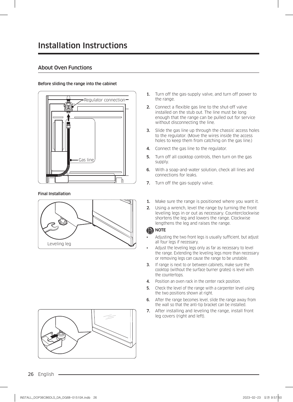 About oven functions, Installation instructions | Dacor Contemporary 48 Inch Freestanding Dual Fuel Smart Steam Range Install Guide User Manual | Page 26 / 104