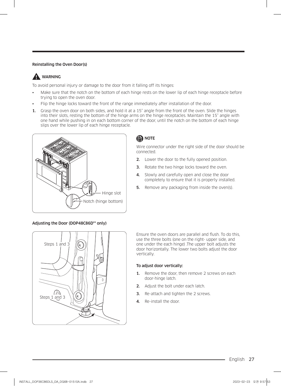 Dacor Contemporary 48 Inch Freestanding Dual Fuel Smart Steam Range Install Guide User Manual | Page 27 / 104