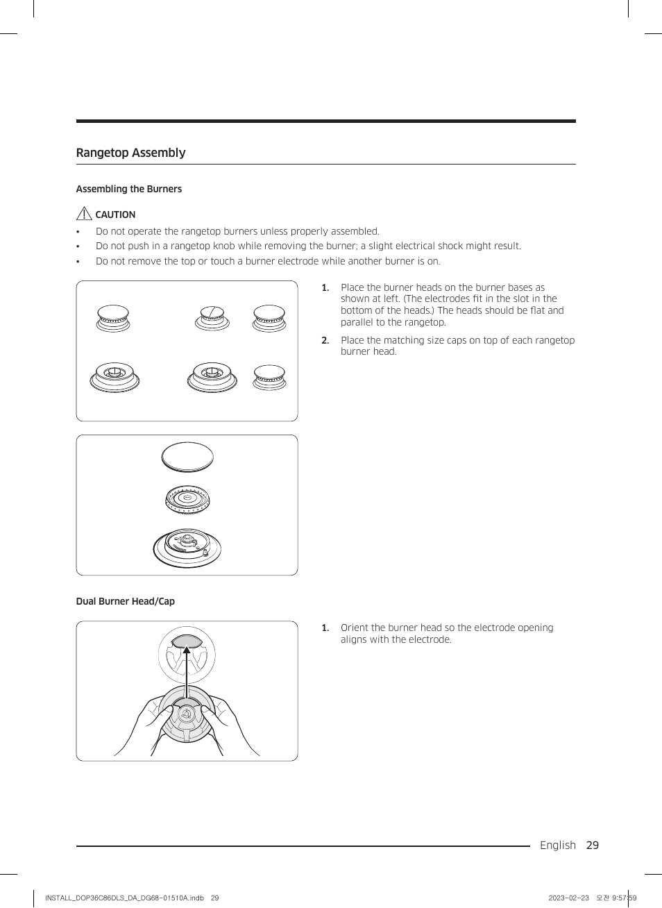Rangetop assembly | Dacor Contemporary 48 Inch Freestanding Dual Fuel Smart Steam Range Install Guide User Manual | Page 29 / 104