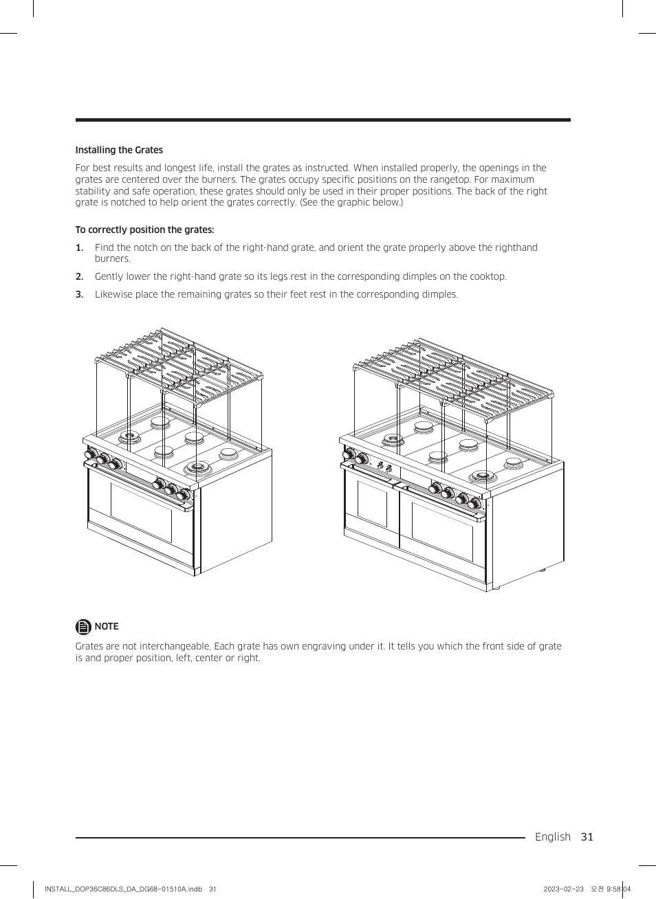 Dacor Contemporary 48 Inch Freestanding Dual Fuel Smart Steam Range Install Guide User Manual | Page 31 / 104