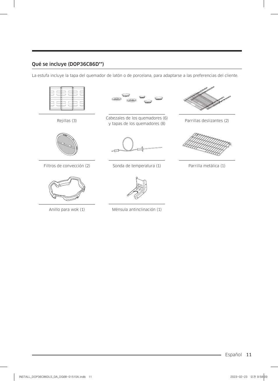 Qué se incluye (dop36c86d**) | Dacor Contemporary 48 Inch Freestanding Dual Fuel Smart Steam Range Install Guide User Manual | Page 45 / 104