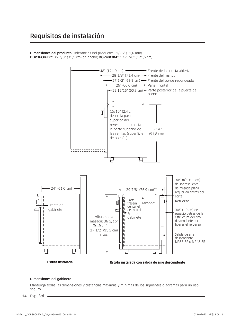 Requisitos de instalación | Dacor Contemporary 48 Inch Freestanding Dual Fuel Smart Steam Range Install Guide User Manual | Page 48 / 104