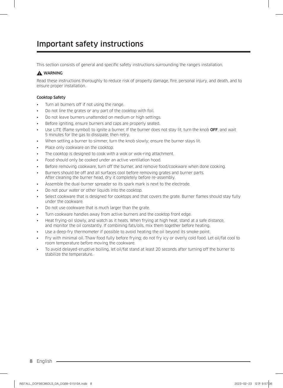 Important safety instructions | Dacor Contemporary 48 Inch Freestanding Dual Fuel Smart Steam Range Install Guide User Manual | Page 8 / 104