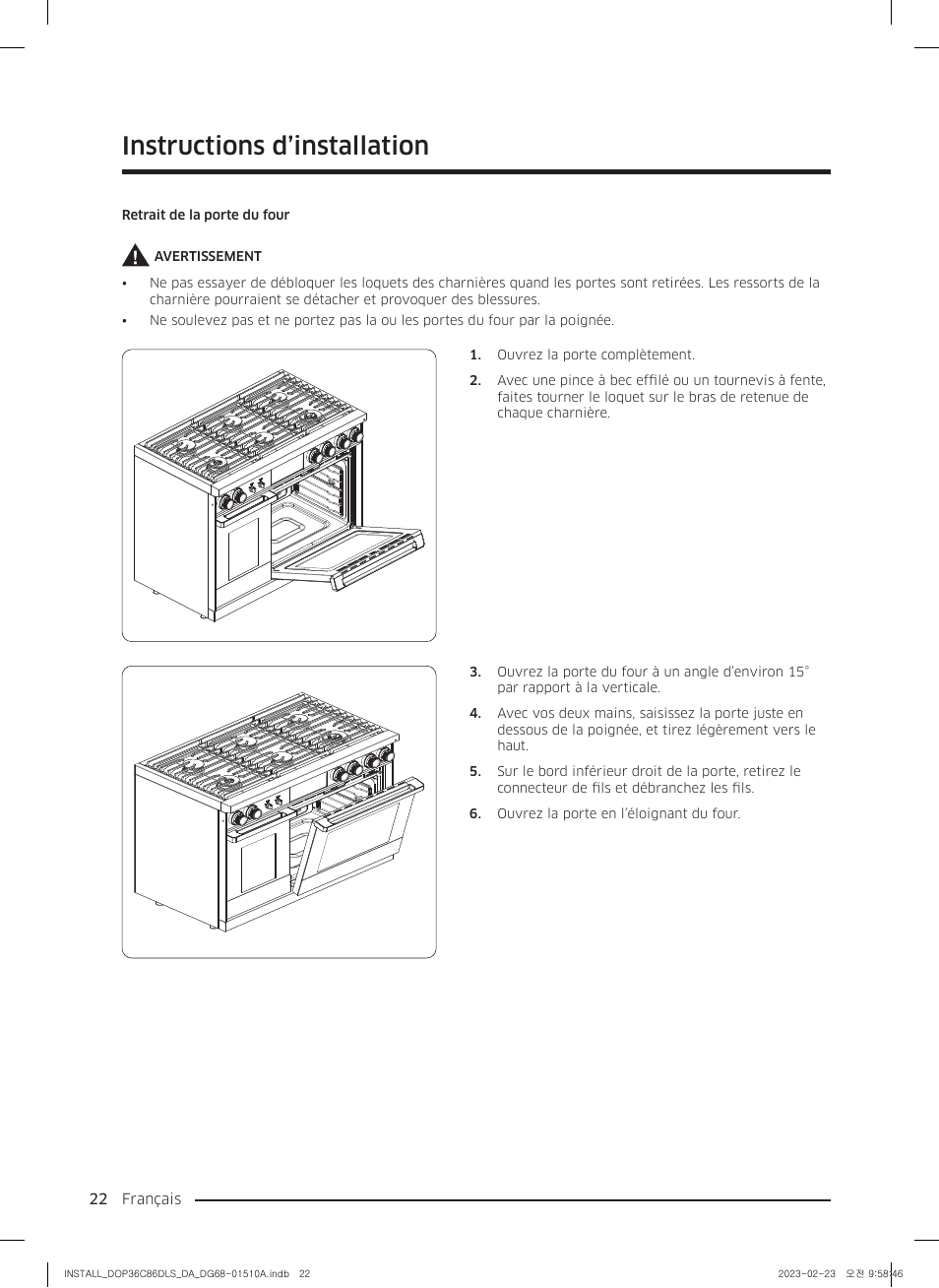 Instructions d’installation | Dacor Contemporary 48 Inch Freestanding Dual Fuel Smart Steam Range Install Guide User Manual | Page 90 / 104