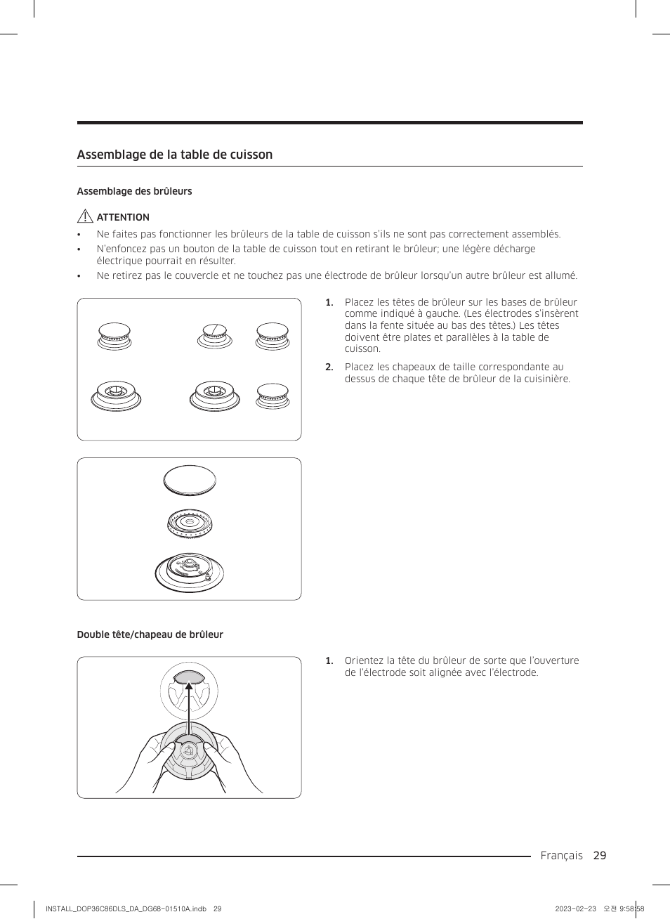 Assemblage de la table de cuisson | Dacor Contemporary 48 Inch Freestanding Dual Fuel Smart Steam Range Install Guide User Manual | Page 97 / 104