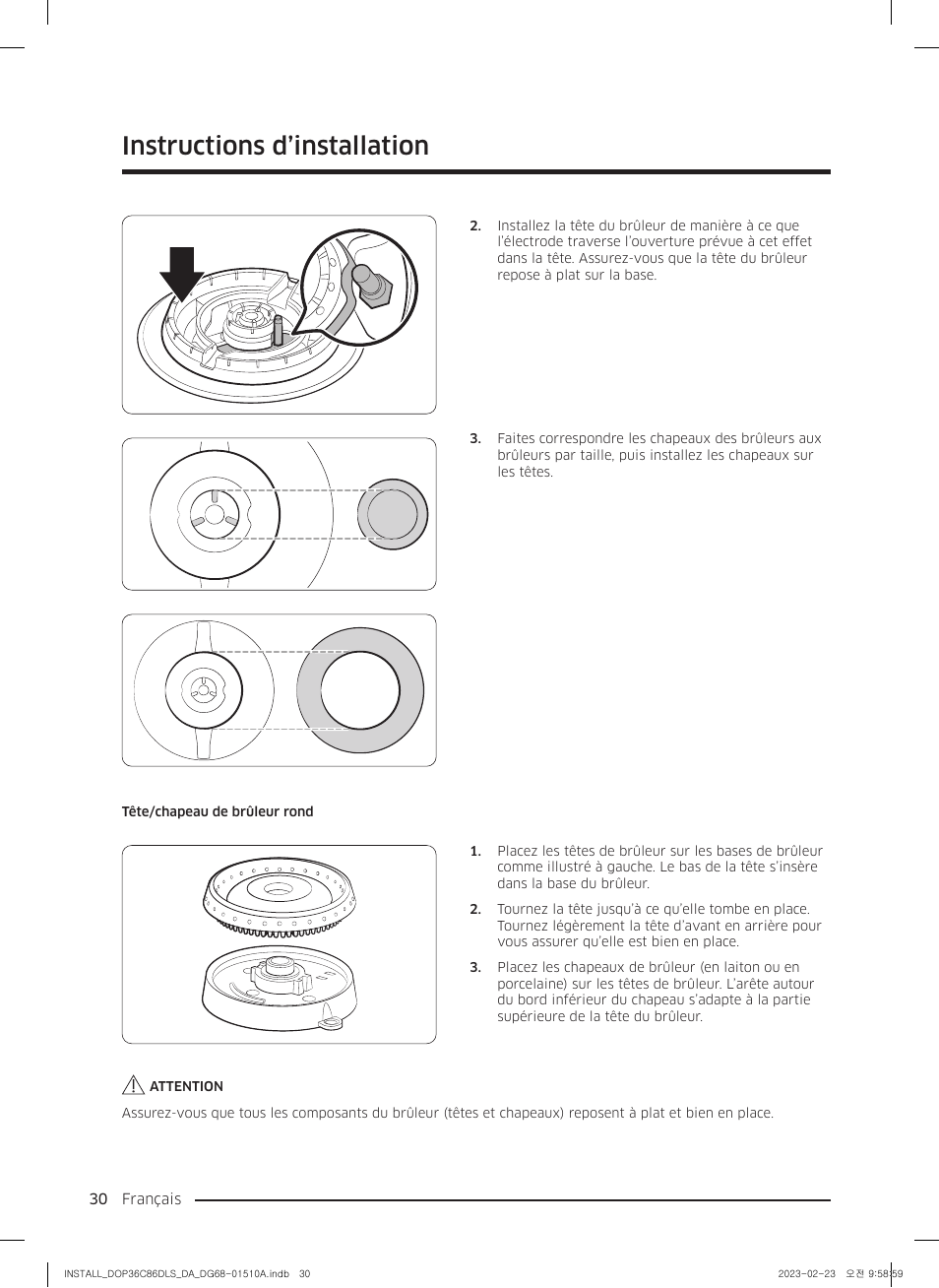 Instructions d’installation | Dacor Contemporary 48 Inch Freestanding Dual Fuel Smart Steam Range Install Guide User Manual | Page 98 / 104