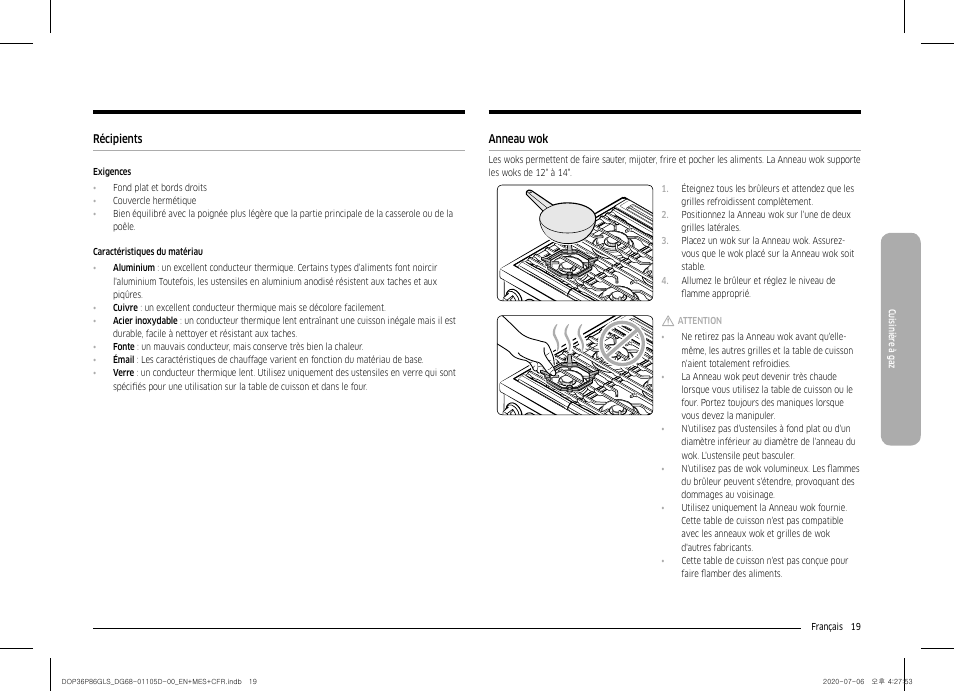Récipients 19 anneau wok | Dacor Transitional 36 Inch Freestanding Gas Smart Range Use & Care Manual User Manual | Page 131 / 168