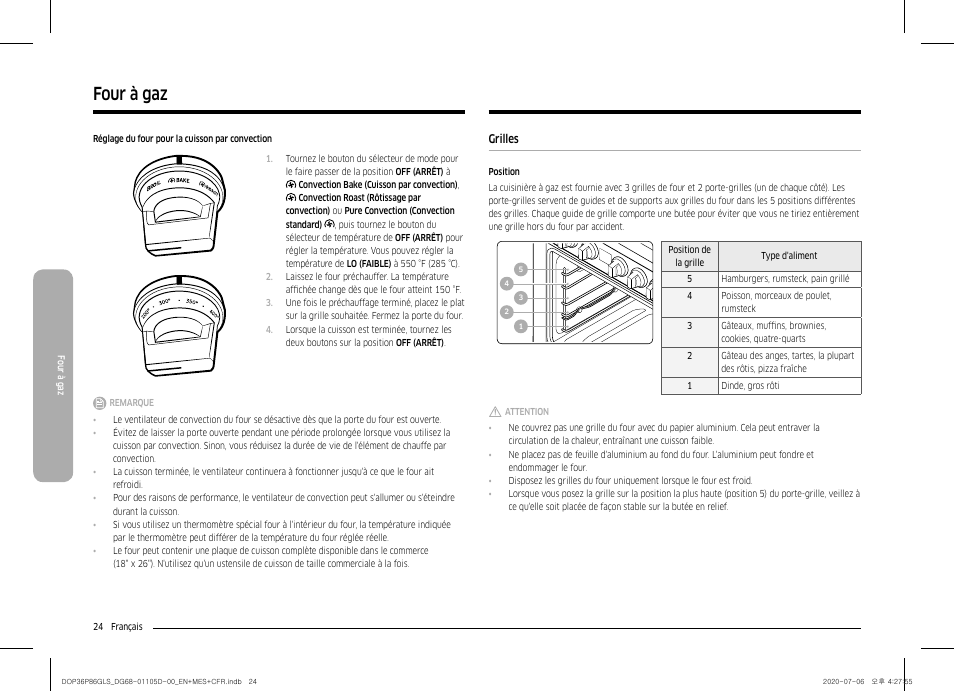 Grilles 24, Four à gaz | Dacor Transitional 36 Inch Freestanding Gas Smart Range Use & Care Manual User Manual | Page 136 / 168