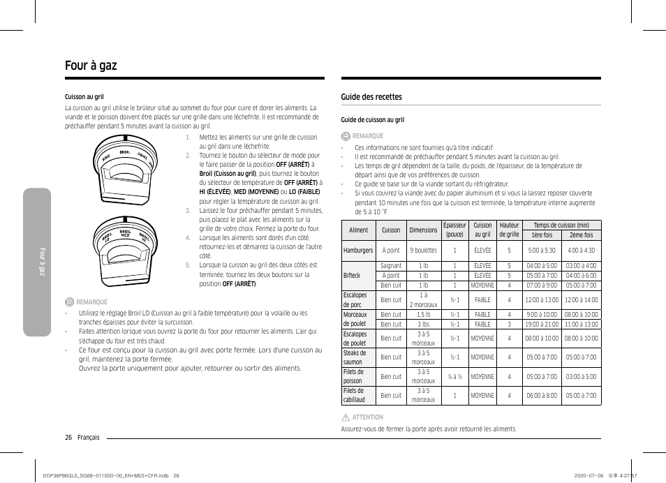 Guide des recettes, Four à gaz | Dacor Transitional 36 Inch Freestanding Gas Smart Range Use & Care Manual User Manual | Page 138 / 168